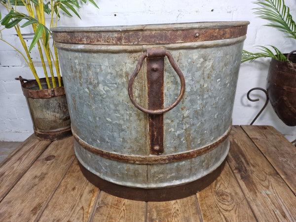 XL Large Round Galvanised Metal Feeder Trough Garden Planter Tub Wildlife Pond