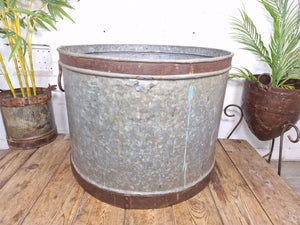 XL Large Round Galvanised Metal Feeder Trough Garden Planter Tub Wildlife Pond