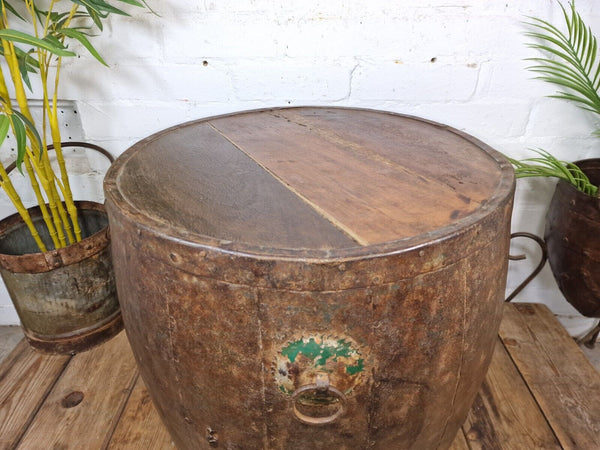 Vintage Reclaimed Galvanised Riveted Metal Barrel Drum Coffee Side Table