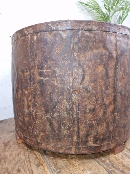Vintage Reclaimed Galvanised Riveted Metal Barrel Drum Coffee Side Table