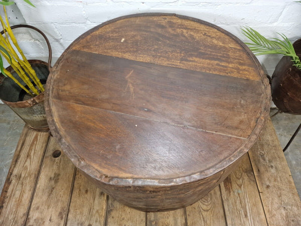Vintage Reclaimed Galvanised Riveted Metal Barrel Drum Coffee Side Table