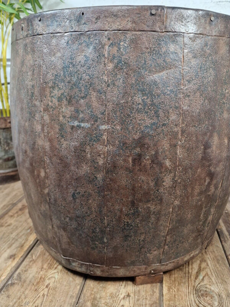 Vintage Reclaimed Galvanised Riveted Metal Barrel Drum Coffee Side Table