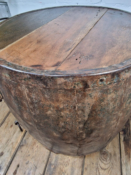 Vintage Reclaimed Galvanised Riveted Metal Barrel Drum Coffee Side Table