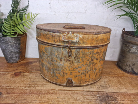 Vintage Indian Industrial Galvanised Metal Hat Box Storage Drum Bin Cannister