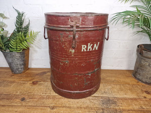 Vintage Indian Industrial Galvanised Metal Rice Grain Storage Drum Bin Cannister