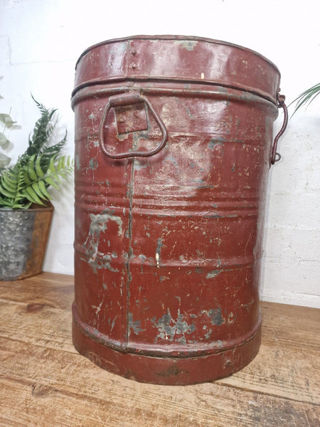 Vintage Indian Industrial Galvanised Metal Rice Grain Storage Drum Bin Cannister