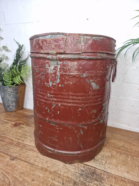 Vintage Indian Industrial Galvanised Metal Rice Grain Storage Drum Bin Cannister