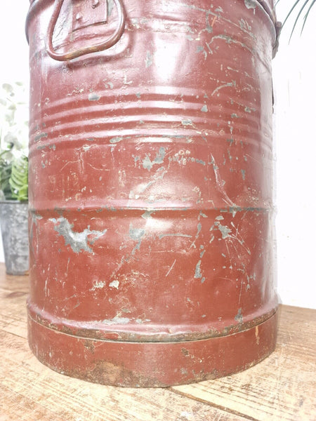 Vintage Indian Industrial Galvanised Metal Rice Grain Storage Drum Bin Cannister