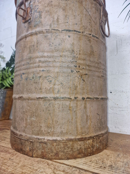 Vintage Indian Industrial Galvanised Metal Rice Grain Storage Drum Bin Cannister