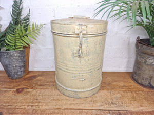 Vintage Indian Industrial Galvanised Metal Rice Grain Storage Drum Bin Cannister
