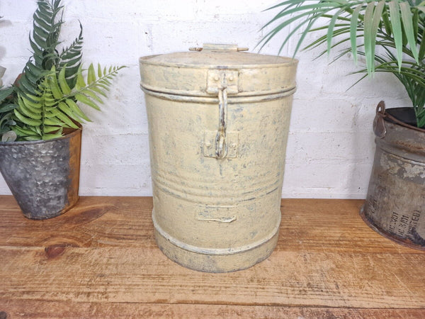 Vintage Indian Industrial Galvanised Metal Rice Grain Storage Drum Bin Cannister