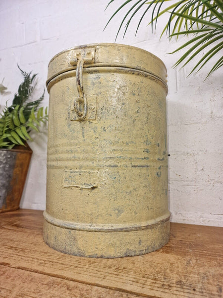 Vintage Indian Industrial Galvanised Metal Rice Grain Storage Drum Bin Cannister