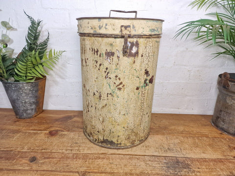 Vintage Indian Industrial Galvanised Metal Rice Grain Storage Drum Bin Cannister