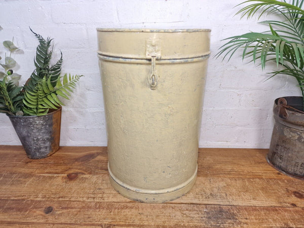 Vintage Indian Industrial Galvanised Metal Rice Grain Storage Drum Bin Cannister