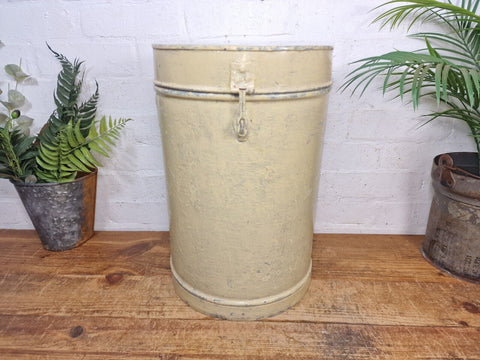 Vintage Indian Industrial Galvanised Metal Rice Grain Storage Drum Bin Cannister
