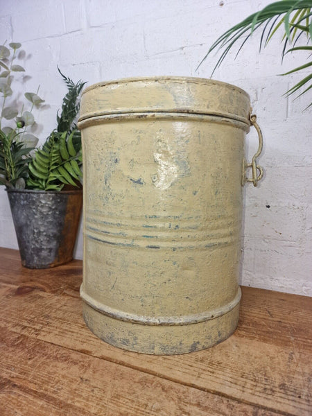 Vintage Indian Industrial Galvanised Metal Rice Grain Storage Drum Bin Cannister