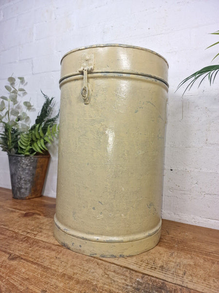 Vintage Indian Industrial Galvanised Metal Rice Grain Storage Drum Bin Cannister
