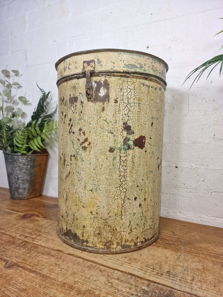 Vintage Indian Industrial Galvanised Metal Rice Grain Storage Drum Bin Cannister