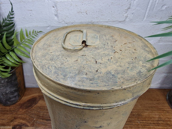 Vintage Indian Industrial Galvanised Metal Rice Grain Storage Drum Bin Cannister