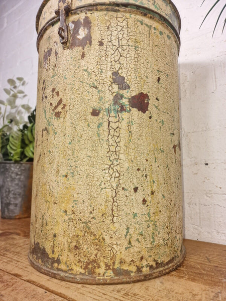 Vintage Indian Industrial Galvanised Metal Rice Grain Storage Drum Bin Cannister