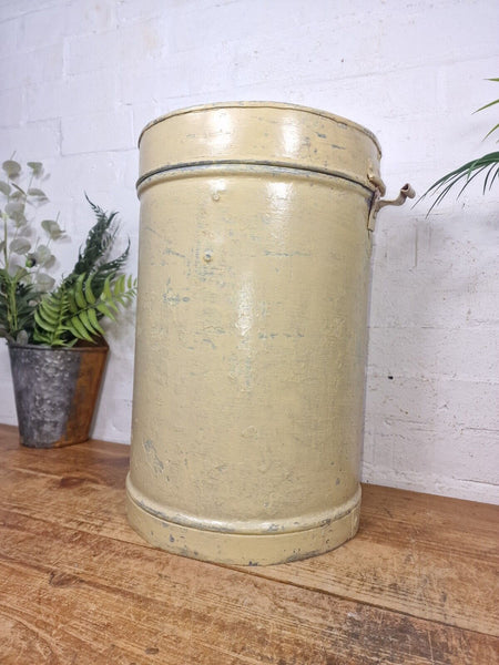 Vintage Indian Industrial Galvanised Metal Rice Grain Storage Drum Bin Cannister