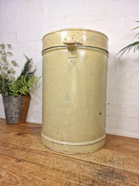 Vintage Indian Industrial Galvanised Metal Rice Grain Storage Drum Bin Cannister