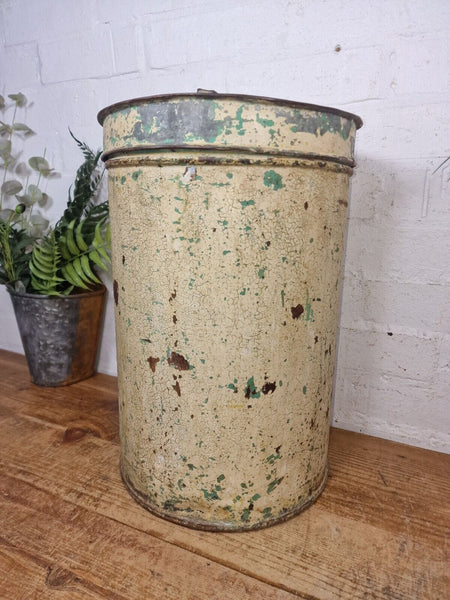 Vintage Indian Industrial Galvanised Metal Rice Grain Storage Drum Bin Cannister