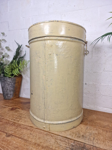 Vintage Indian Industrial Galvanised Metal Rice Grain Storage Drum Bin Cannister