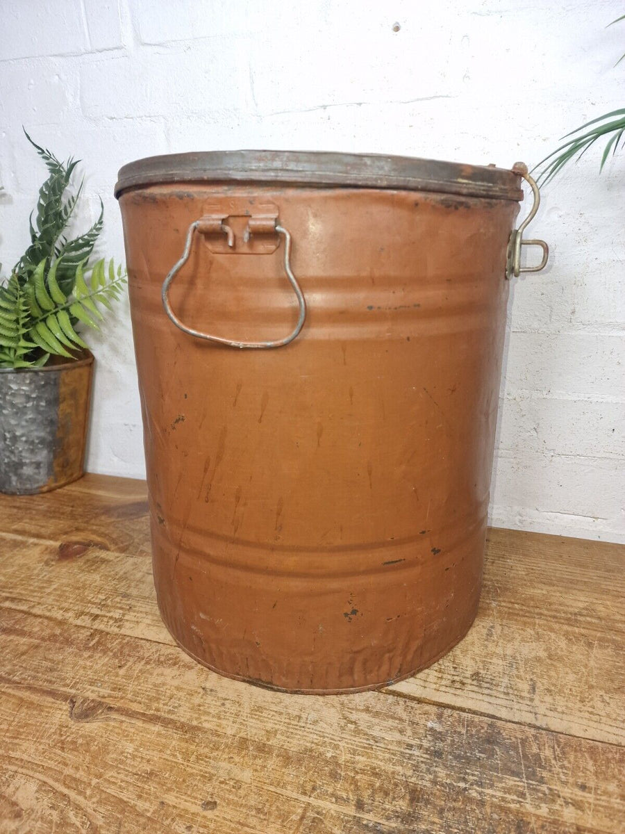 Vintage Indian Industrial Galvanised Metal Rice Grain Storage Drum Bin ...