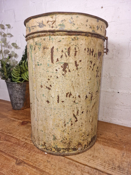 Vintage Indian Industrial Galvanised Metal Rice Grain Storage Drum Bin Cannister