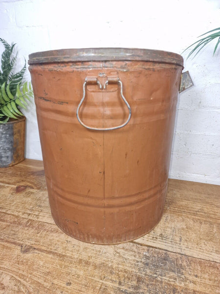 Vintage Indian Industrial Galvanised Metal Rice Grain Storage Drum Bin Cannister