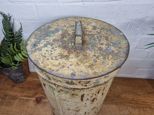 Vintage Indian Industrial Galvanised Metal Rice Grain Storage Drum Bin Cannister