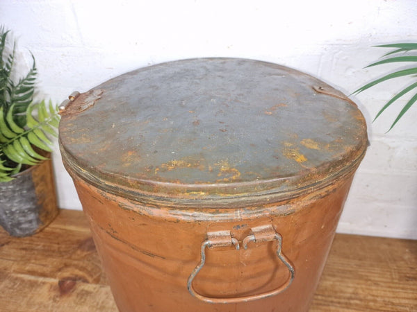 Vintage Indian Industrial Galvanised Metal Rice Grain Storage Drum Bin Cannister