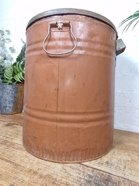 Vintage Indian Industrial Galvanised Metal Rice Grain Storage Drum Bin Cannister
