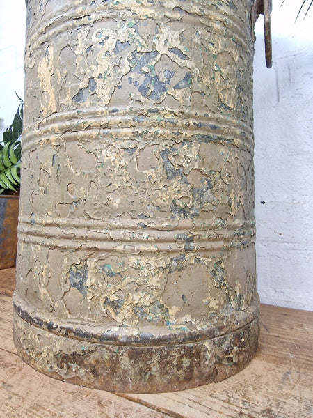 Vintage Indian Industrial Galvanised Metal Rice Grain Storage Drum Bin Cannister