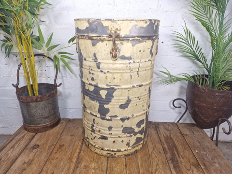 Vintage Indian Industrial Galvanised Metal Rice Grain Storage Drum Bin Cannister