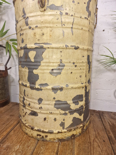 Vintage Indian Industrial Galvanised Metal Rice Grain Storage Drum Bin Cannister