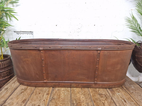 Large Vintage Reclaimed Rustic Metal Ice Bath Tub Trough Garden Planter Pond