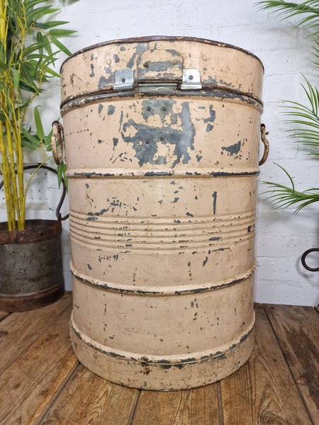 Vintage Indian Industrial Galvanised Metal Rice Grain Storage Drum Bin Cannister