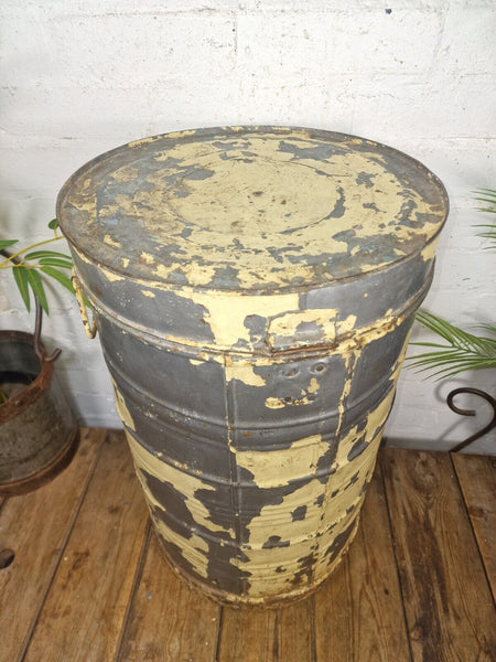 Vintage Indian Industrial Galvanised Metal Rice Grain Storage Drum Bin Cannister