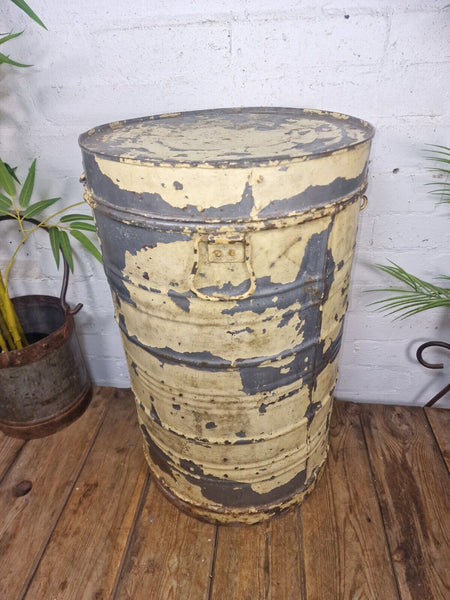 Vintage Indian Industrial Galvanised Metal Rice Grain Storage Drum Bin Cannister