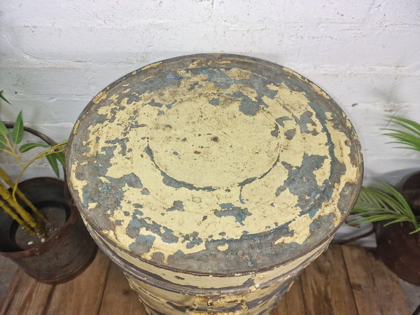 Vintage Indian Industrial Galvanised Metal Rice Grain Storage Drum Bin Cannister