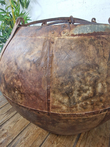 XL Large Rustic Riveted Iron Metal Well Bucket Olive Tree Garden Planter Pot Tub