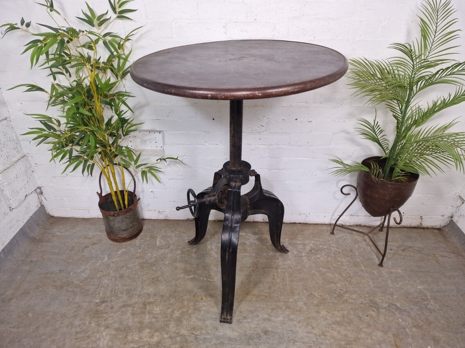 Vintage Adjustable Iron Metal Round Cafe Bistro Bar Patio Garden Crank Table