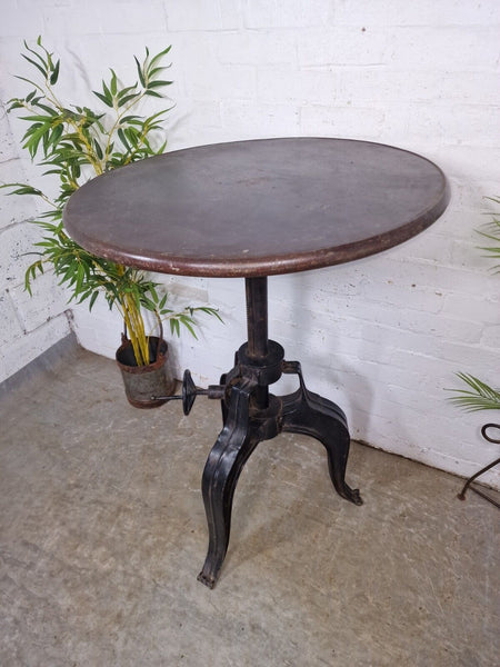 Vintage Adjustable Iron Metal Round Cafe Bistro Bar Patio Garden Crank Table