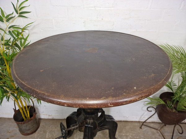 Vintage Adjustable Iron Metal Round Cafe Bistro Bar Patio Garden Crank Table