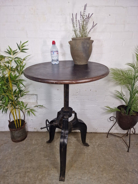 Vintage Adjustable Iron Metal Round Cafe Bistro Bar Patio Garden Crank Table