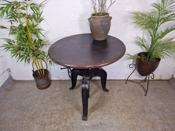 Vintage Adjustable Iron Metal Round Cafe Bistro Bar Patio Garden Crank Table