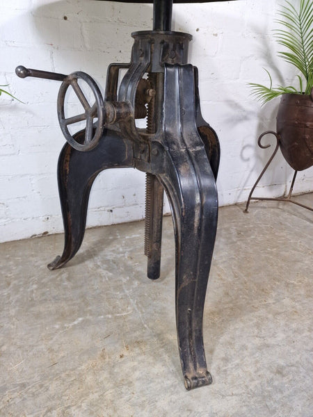 Vintage Adjustable Iron Metal Round Cafe Bistro Bar Patio Garden Crank Table