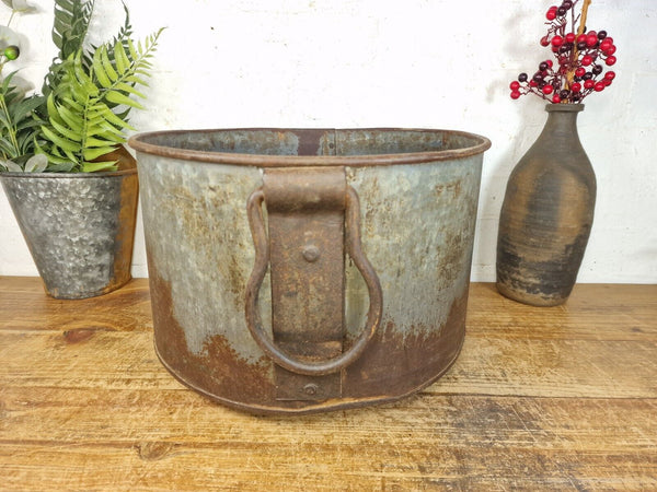 Vintage Rustic Reclaimed Galvanised Zinc Metal Garden Planter Tub Bucket Trough